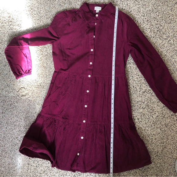 ♥️J.Crew Factory Corduroy Collared Mini Shirtdress - 00 - Deep Raspberry - Picture 12 of 14